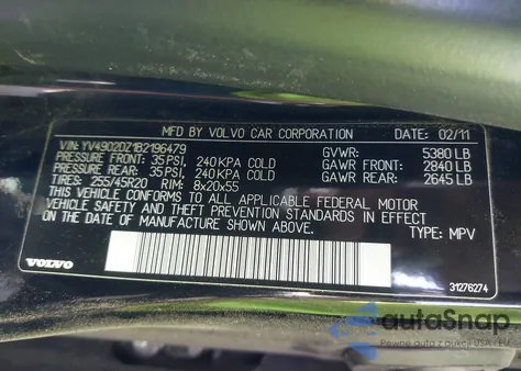 2011 Volvo Xc60 T6/T6 R-Design z USA, uszkodzony, nr VIN YV4902DZ1B2196479